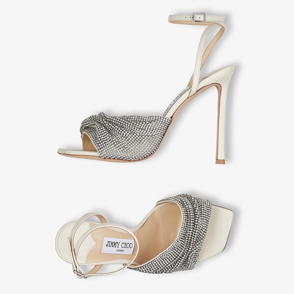 JIMMY CHOO Naria 110 Crystal-Embellished Leather Sandals White $1,625 36 - Picture 3 of 16